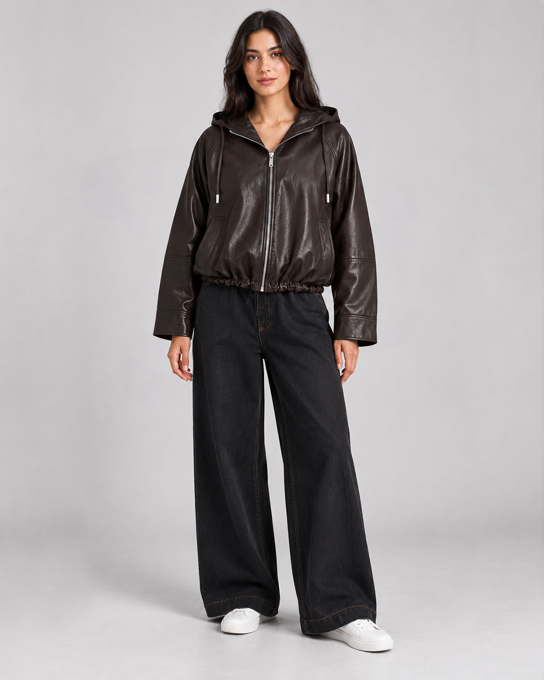 Veste simili cuir avec zip marron_Marron_face