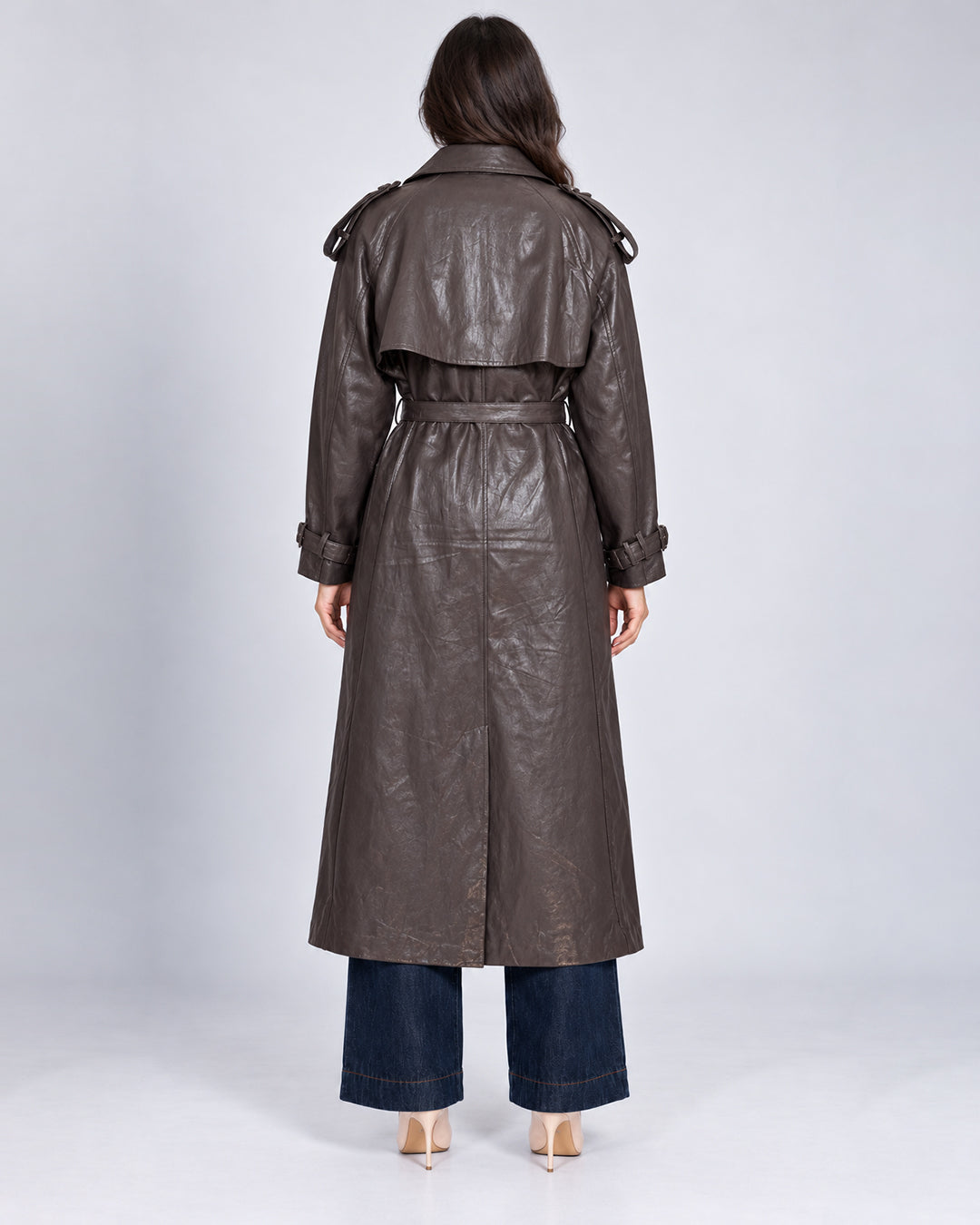 Trench long ceinturé effet cuir_dos