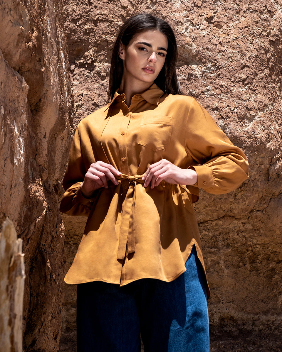 TUNIQUE CEINTURÉE À MANCHES BOUFFANTES – RAZANA