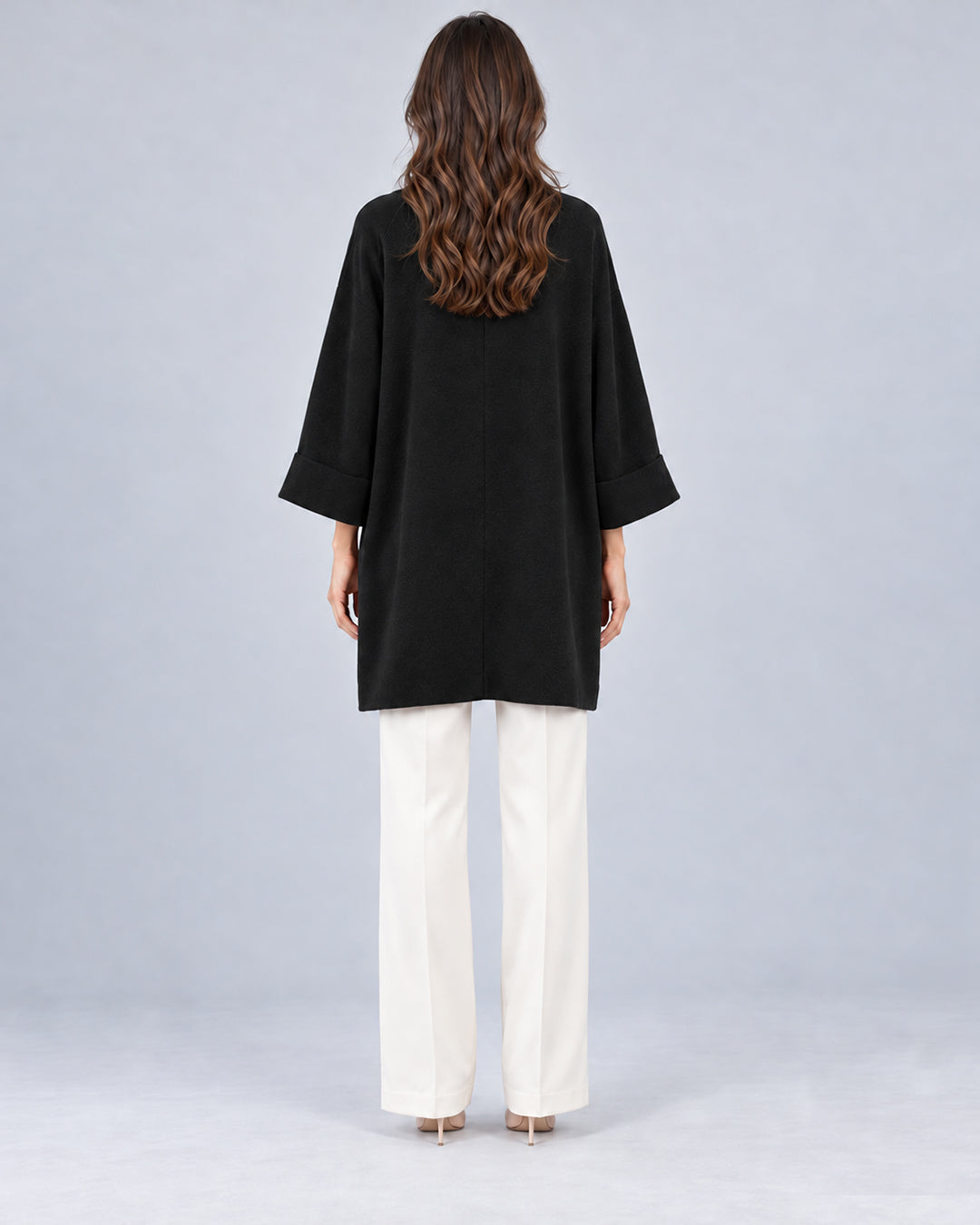 Gilet long en maille_Noir_dos