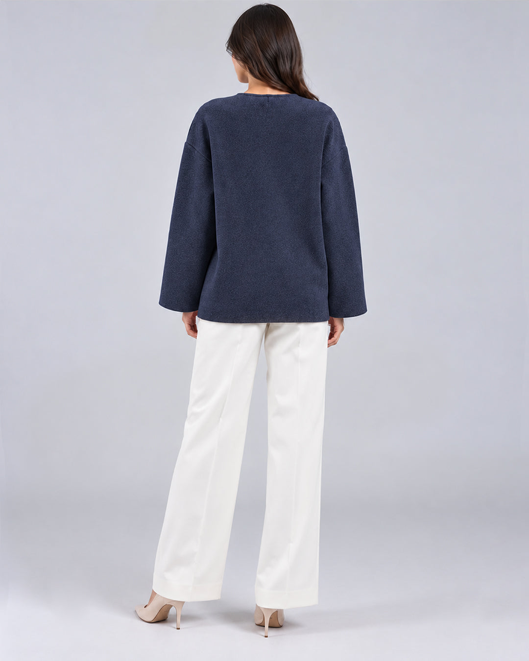 Veste Oversize en Maille avec Fermoirs Brandebourg_Bleu_dos