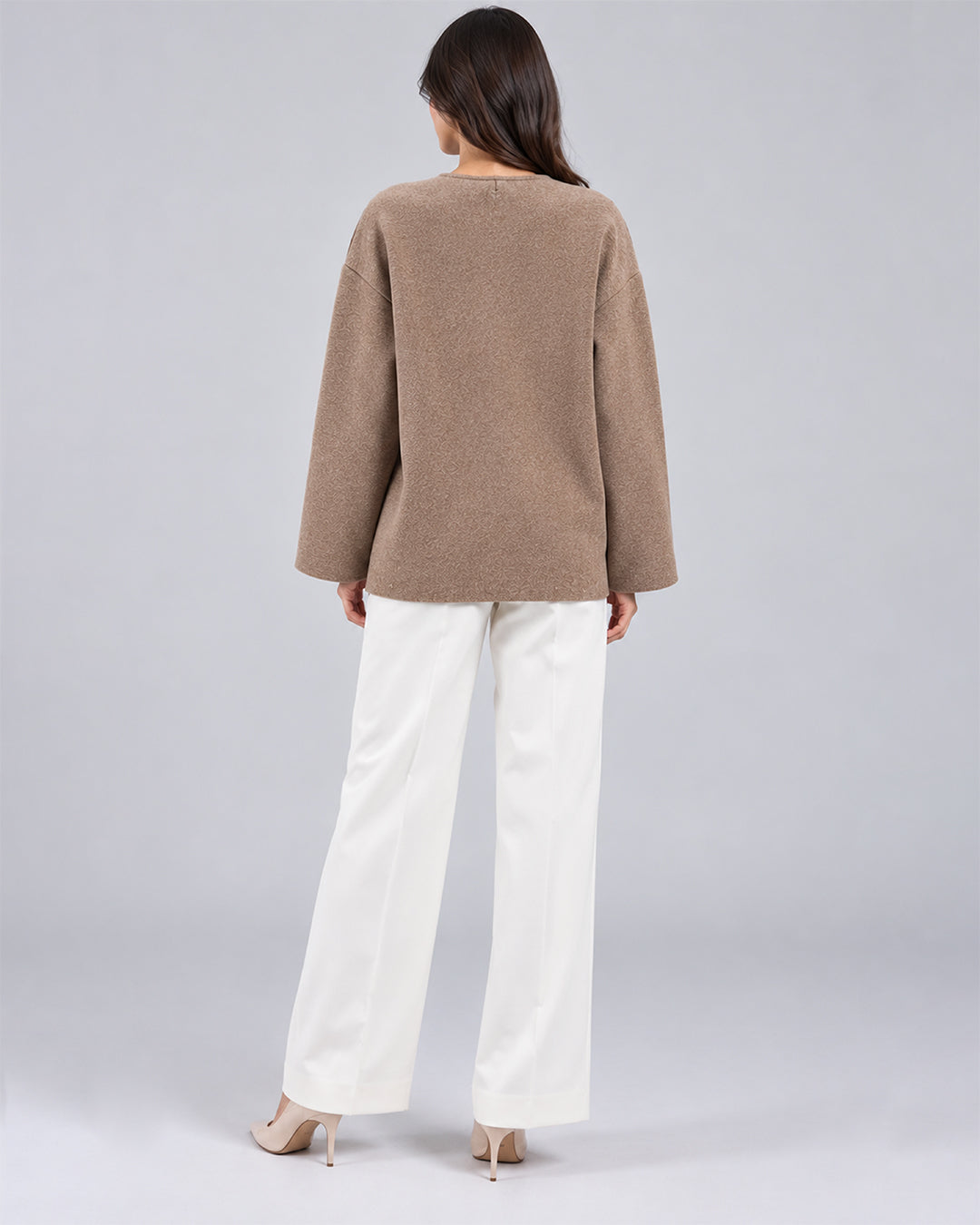 Veste Oversize en Maille avec Fermoirs Brandebourg_Beige_dos