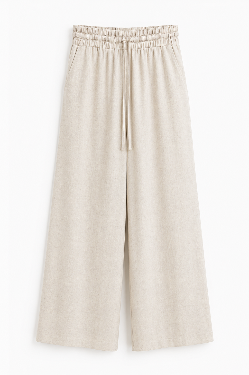 Pantalon large en lin à taille élastique-Beige-femme-RAZANA