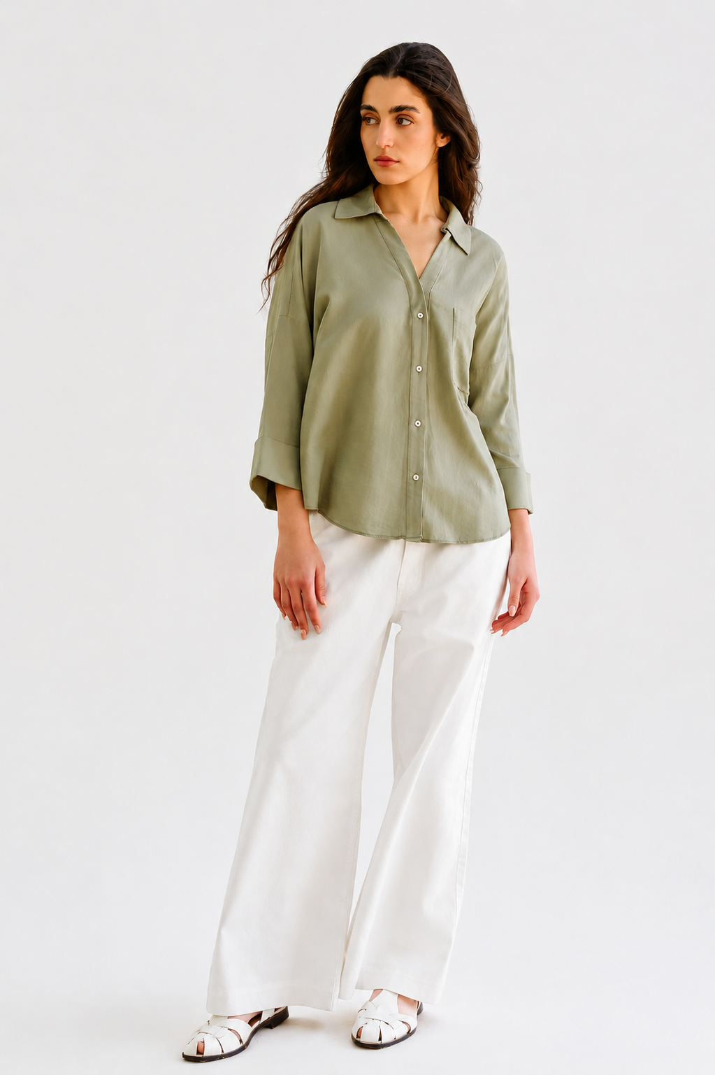 Chemise_en_lin_-Vert kaki-face-femme_RAZANA