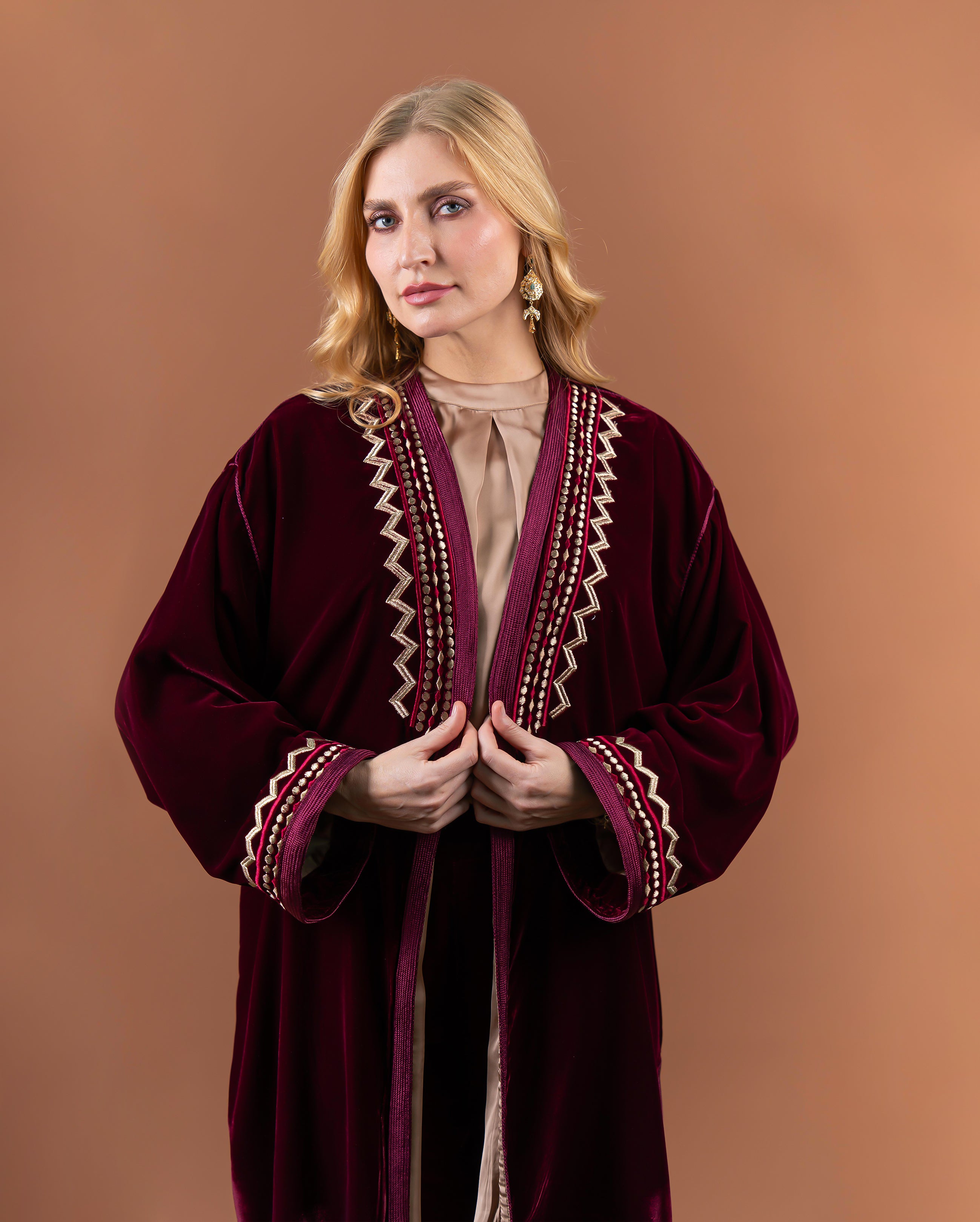 kimono long velours bordeaux détail sfifa