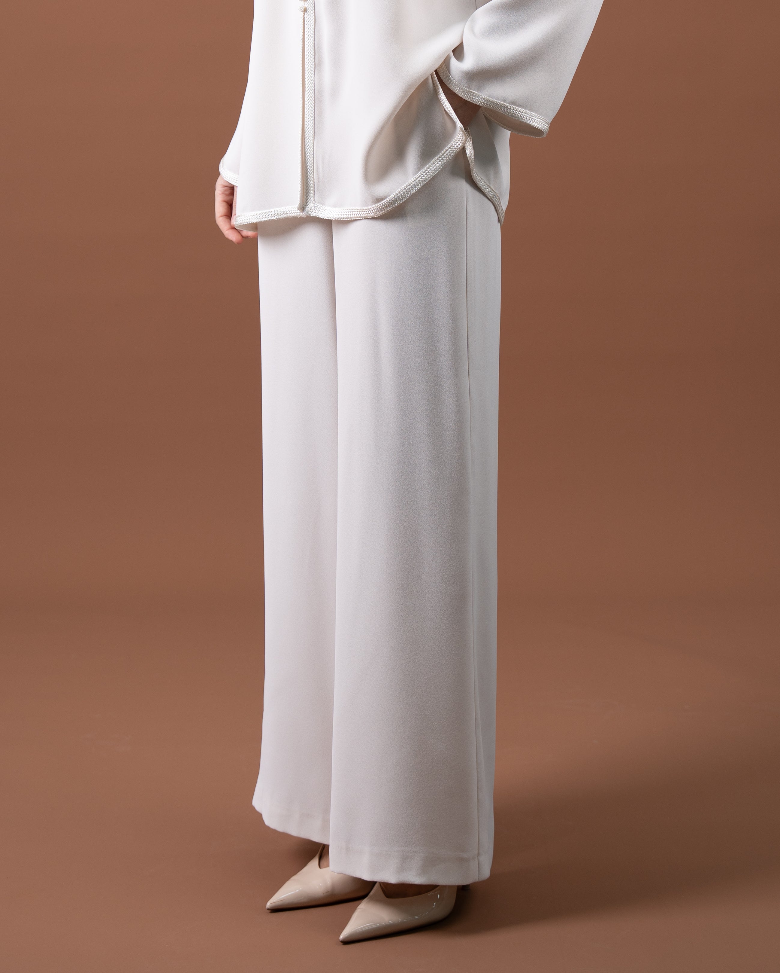 Pantalon large fluide pour femme-Blanc cassé-cote
