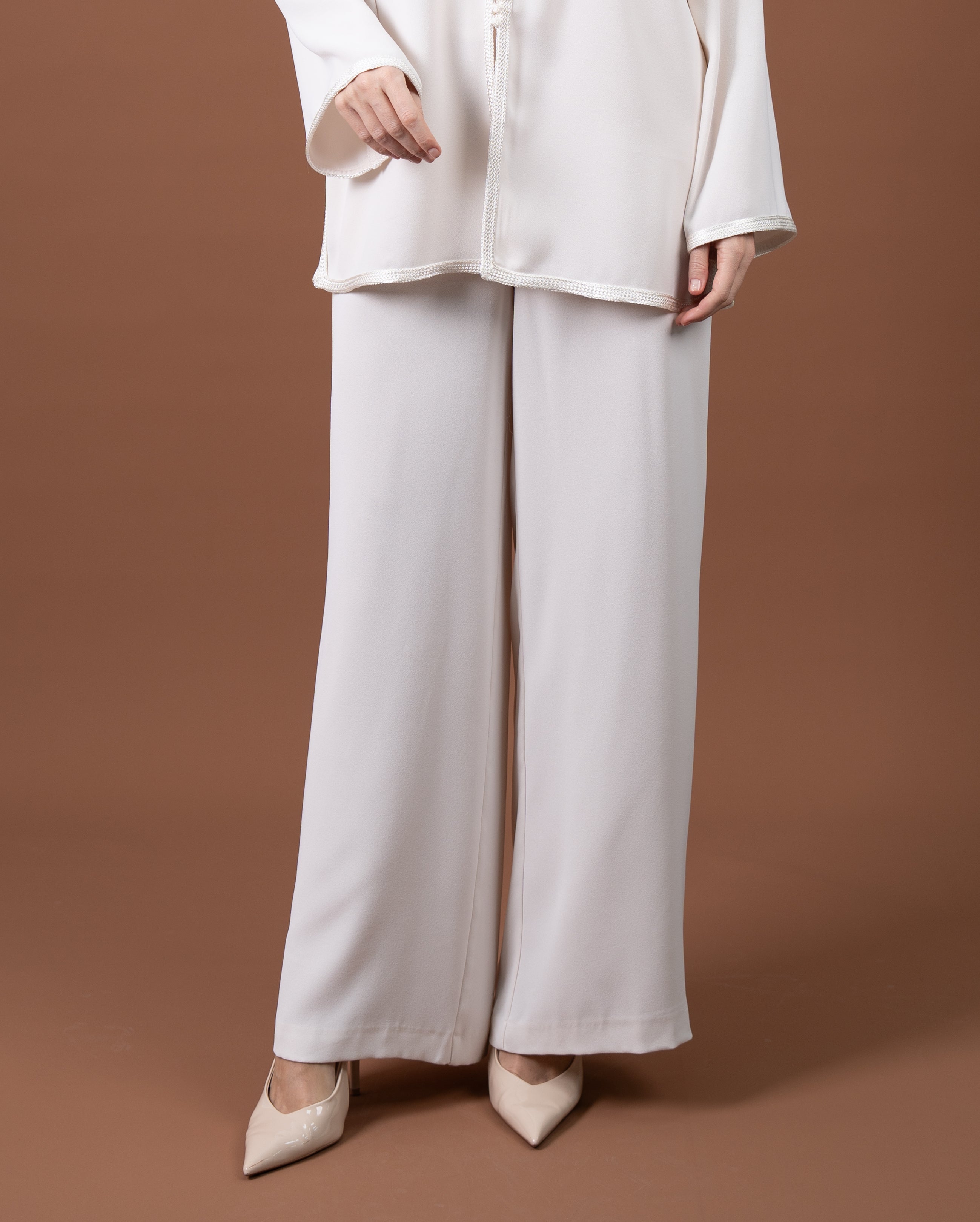 Pantalon large fluide pour femme-Blanc cassé-face