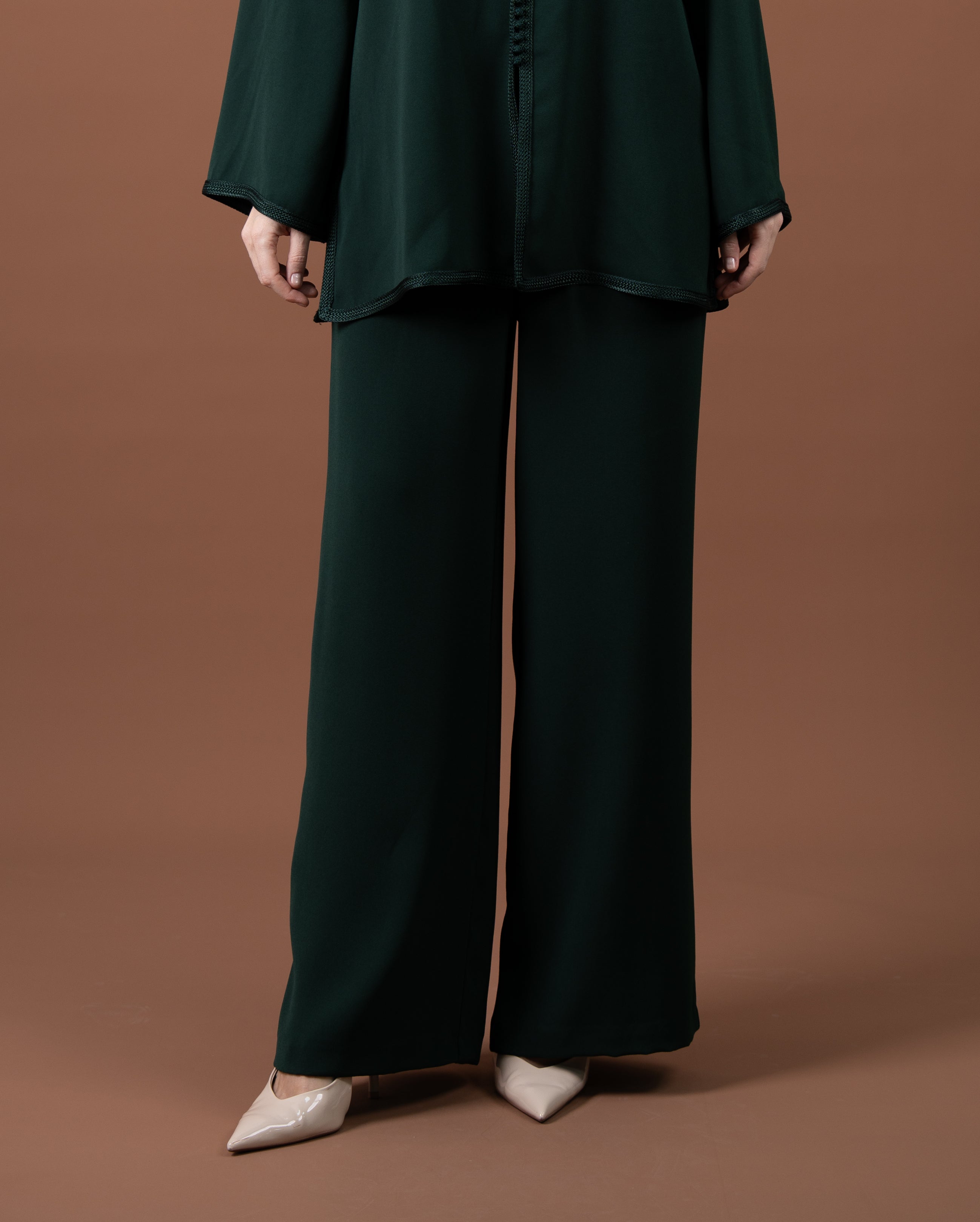 Pantalon large fluide pour femme-Vert-face