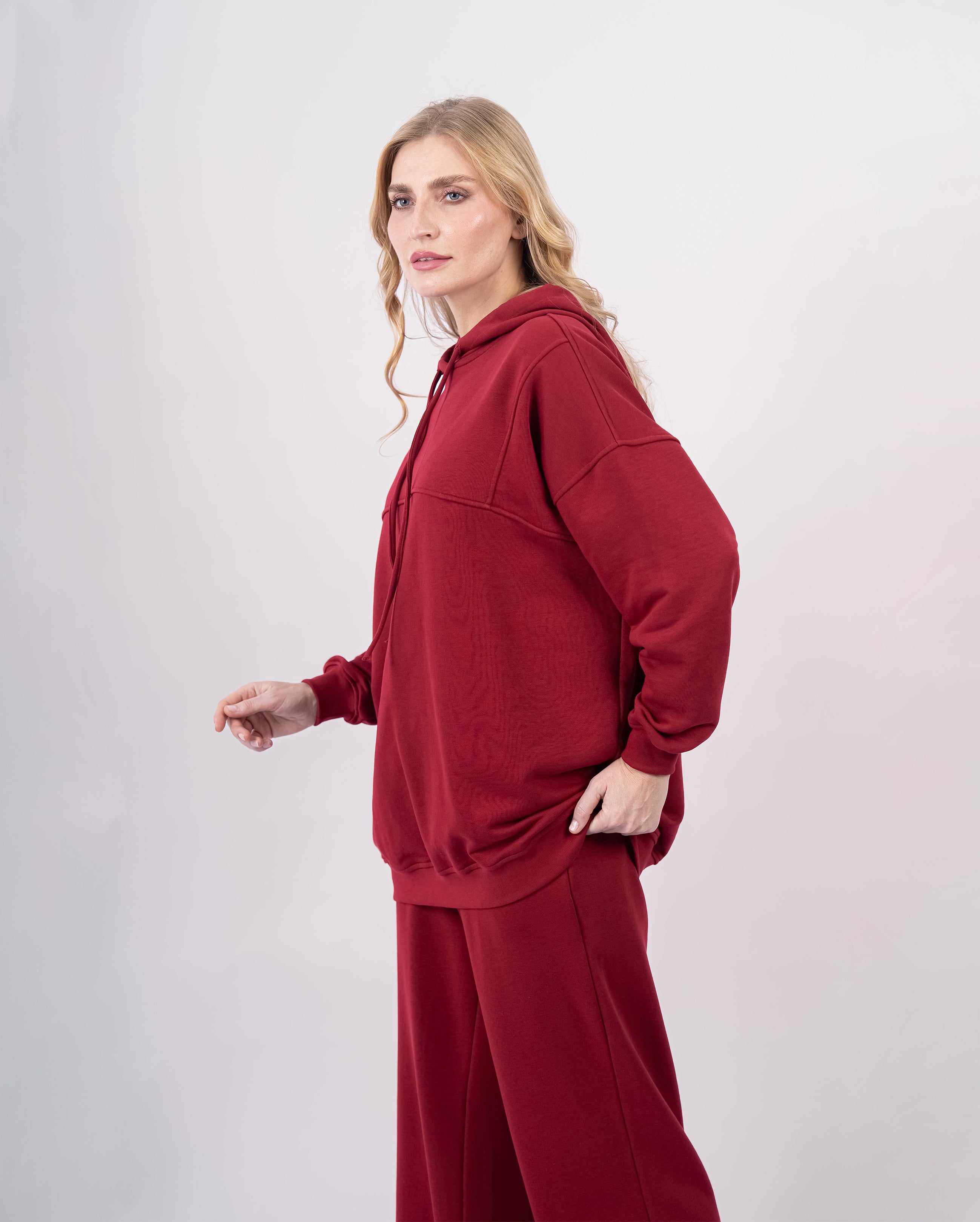 Sweat shirt en molleton oversize femme-Bordeaux-detail