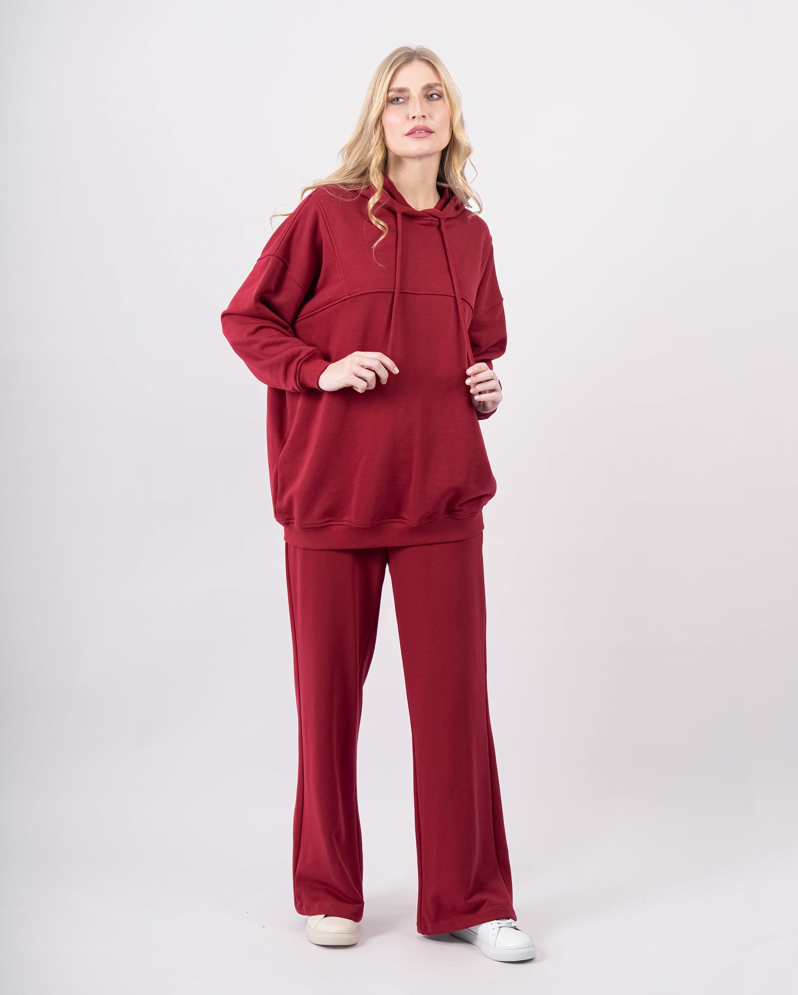 Sweat shirt en molleton oversize femme-Bordeaux-face