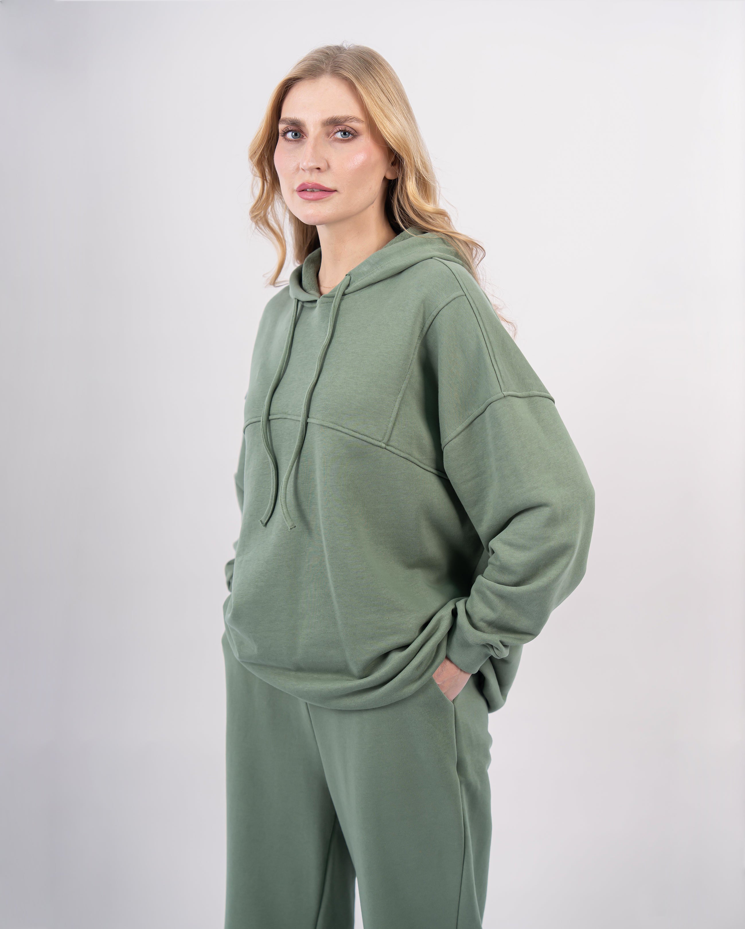 Sweat shirt en molleton oversize femme-Kaki-cote