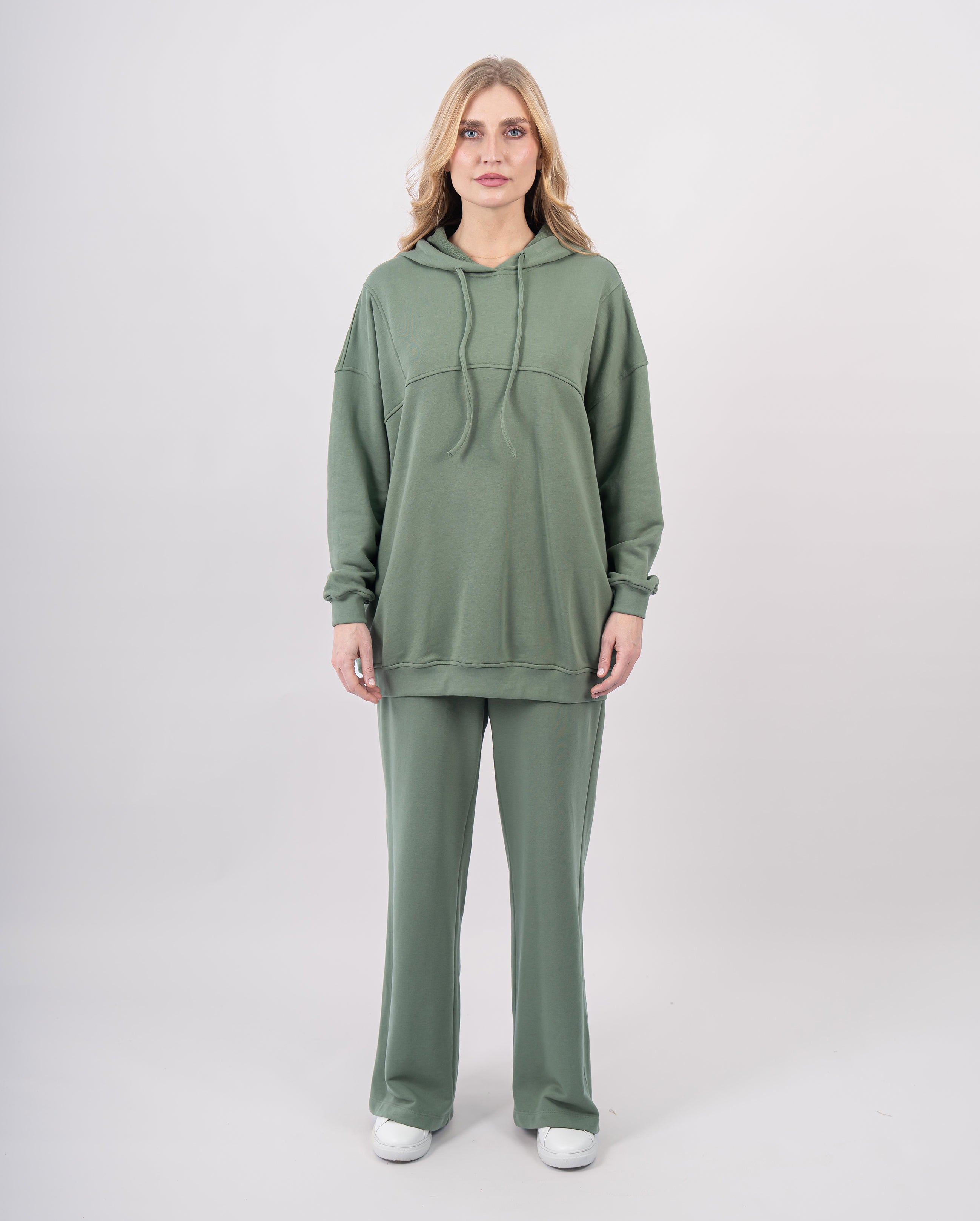 Sweat shirt en molleton oversize femme-Kaki-face