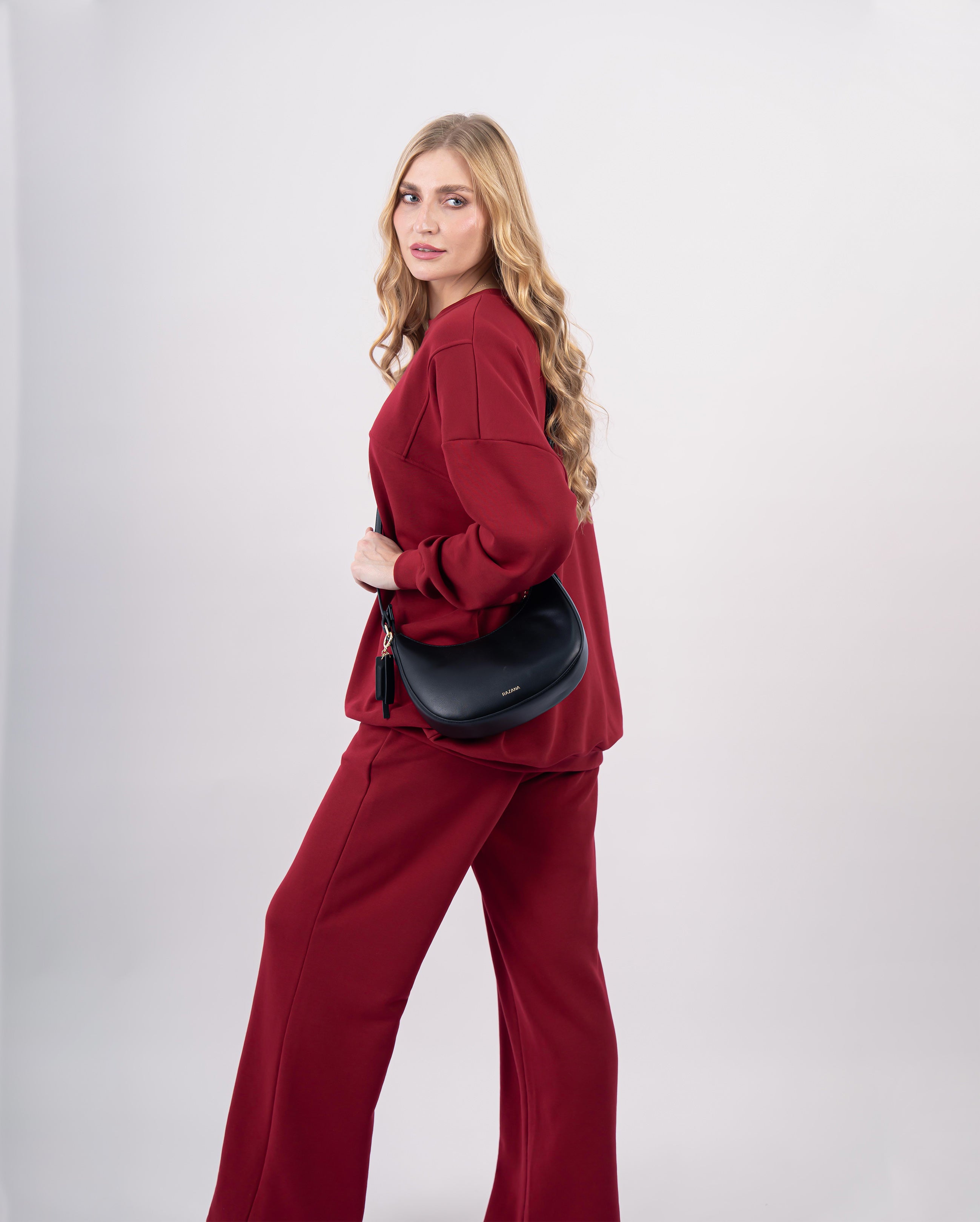 Sweatshirt col rond en molleton-Bordeaux-détails