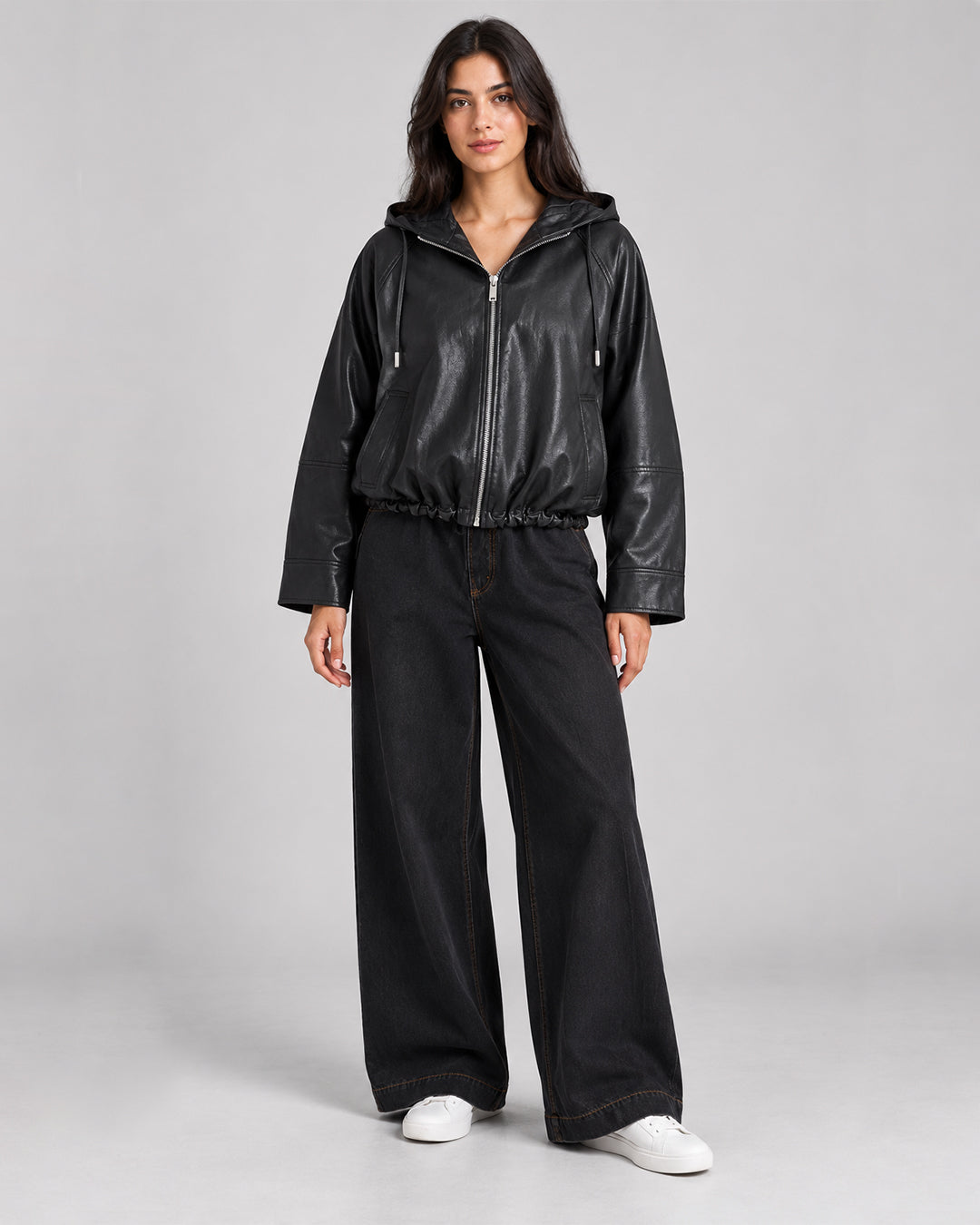 Veste simili cuir avec zip noir_Noir_face