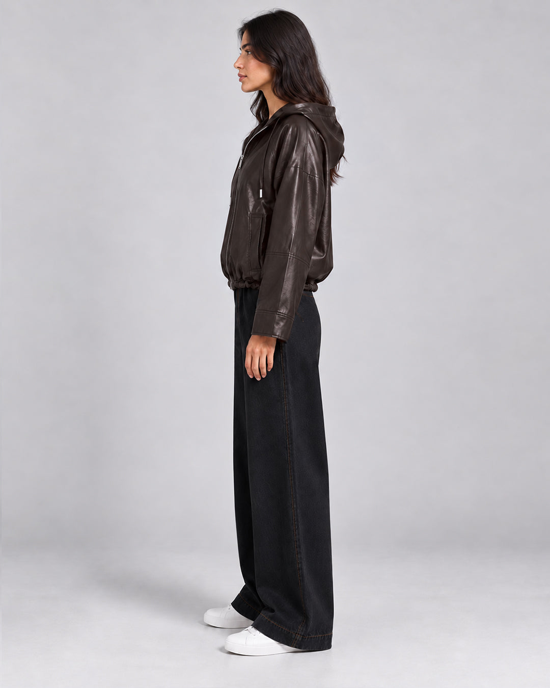 Veste simili cuir avec zip marron_Marron_cote