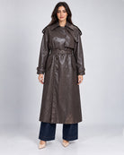 Trench long ceinturé effet cuir_face