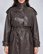Trench long ceinturé effet cuir_face