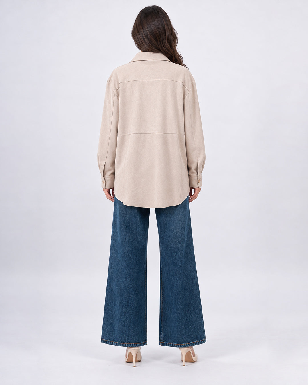 Veste surchemise oversize effet daim à poches_Beige_dos