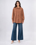 Veste surchemise oversize effet daim à poches_Camel_face