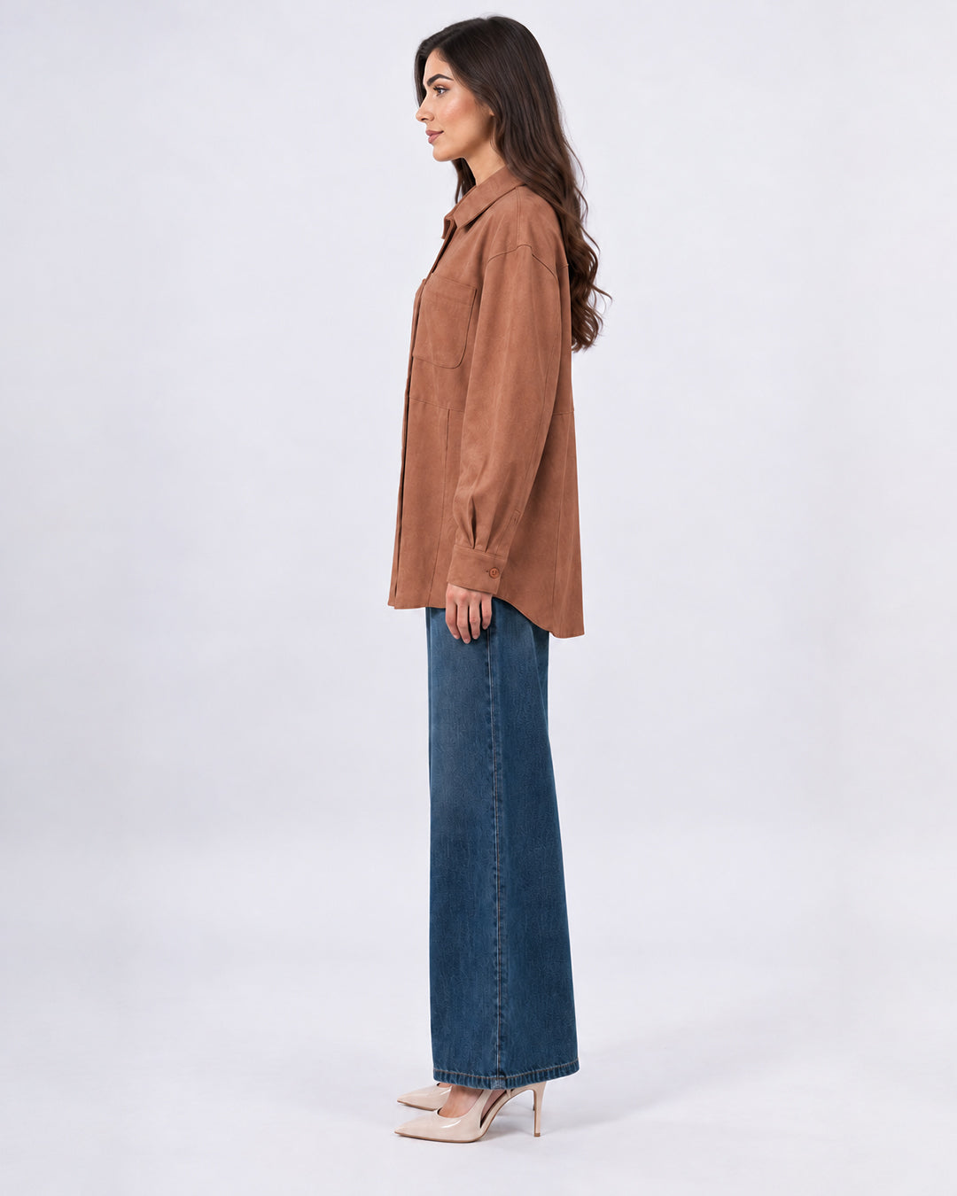 Veste surchemise oversize effet daim à poches_Camel_cote