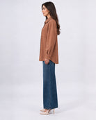 Veste surchemise oversize effet daim à poches_Camel_cote