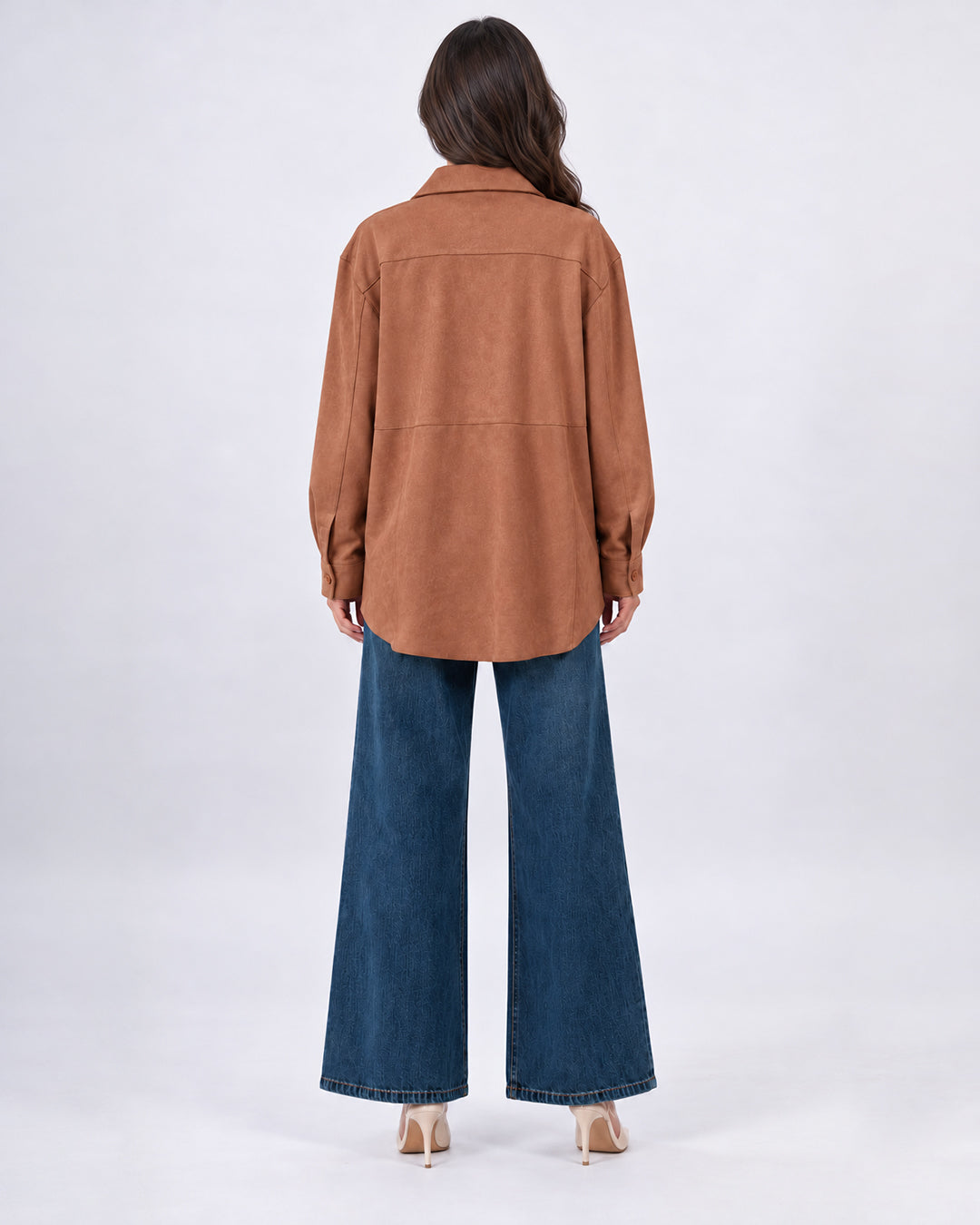 Veste surchemise oversize effet daim à poches_Camel_dos