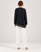 Pull long en maille à finition dentelle florale_Noir_vue de dos