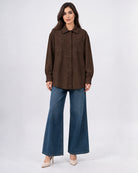 Veste surchemise oversize effet daim à poches_Marron_face