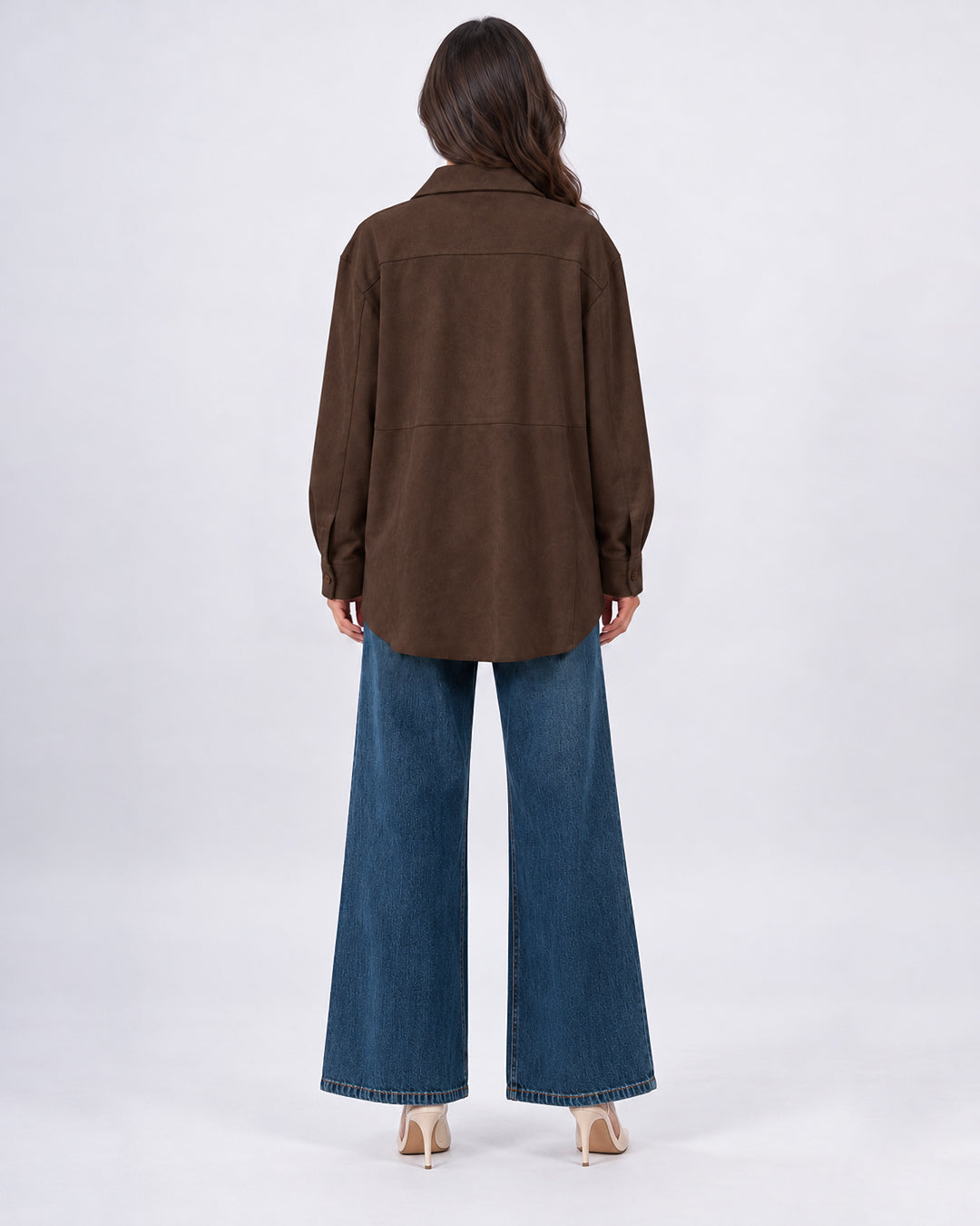 Veste surchemise oversize effet daim à poches_Marron_dos