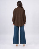 Veste surchemise oversize effet daim à poches_Marron_dos