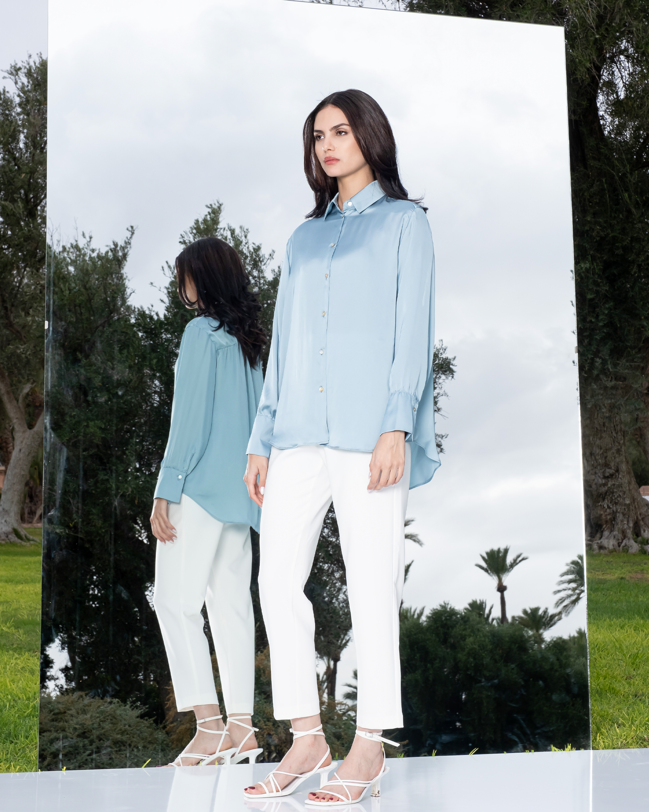 Chemise Satinée Bleu Ciel