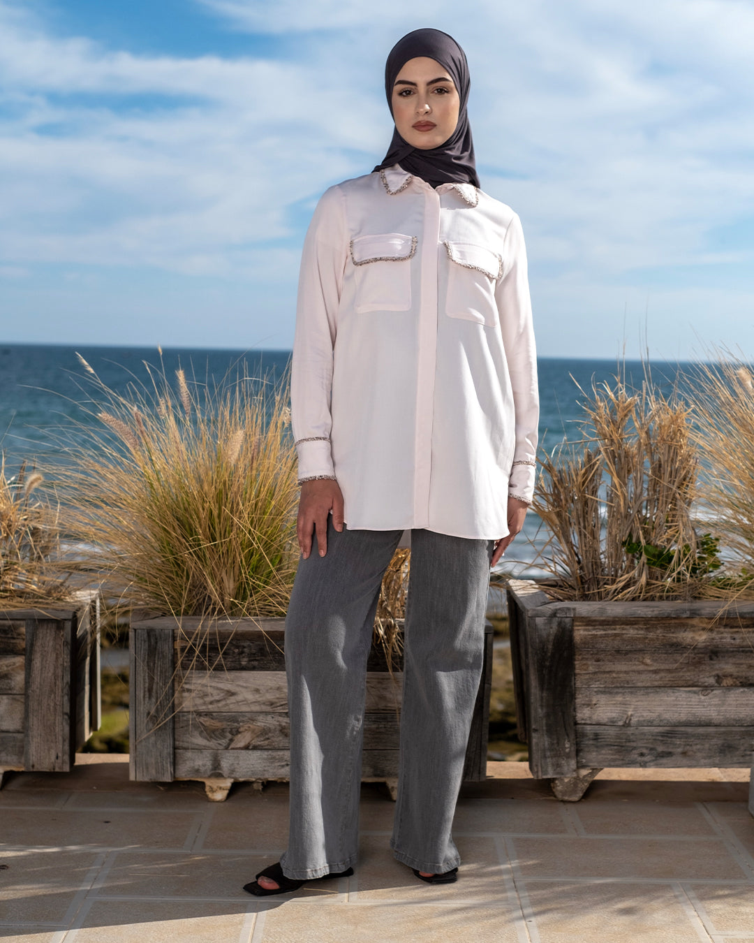 chemise avec détails en tweed