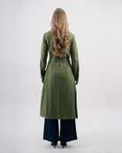 robe chemise fluide ceinturée pour femme-Vert olive-dos