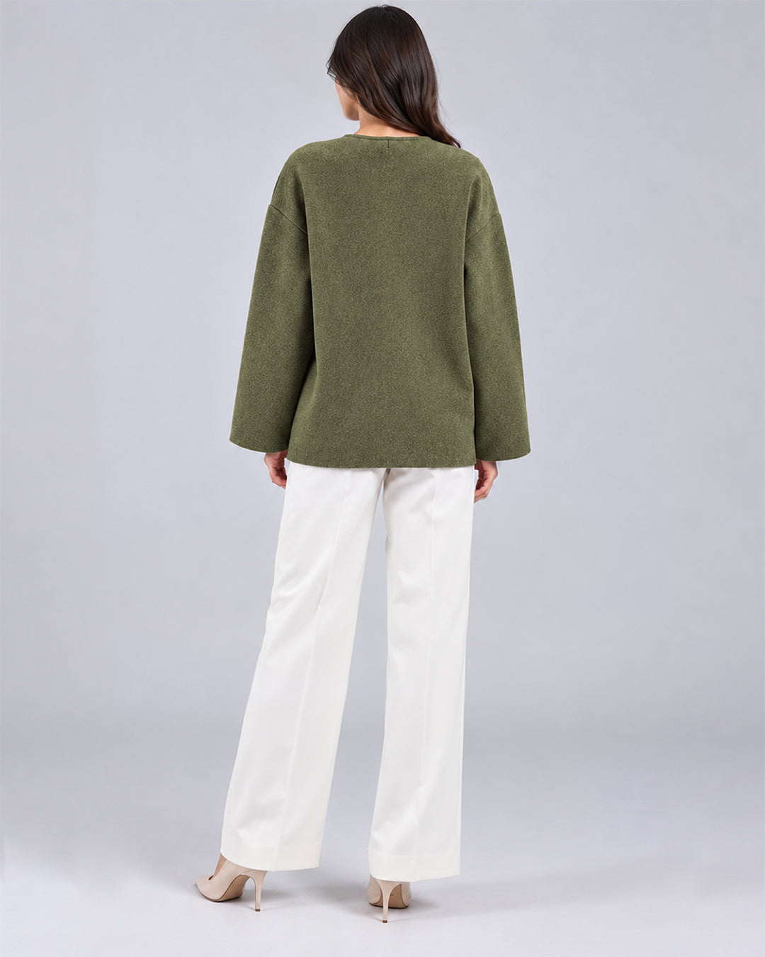 Veste Oversize en Maille avec Fermoirs Brandebourg_Vert kaki_dos