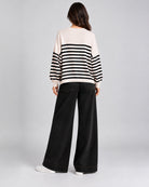 Pull Oversize en maille à rayures contrastées et manches longues_Beige_dos