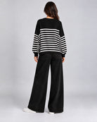 Pull Oversize en maille à rayures contrastées et manches longues_Noir_dos