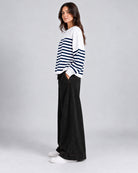 Pull Oversize en maille à rayures contrastées et manches longues_Blanc_cote