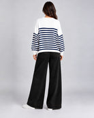 Pull Oversize en maille à rayures contrastées et manches longues_Blanc_dos