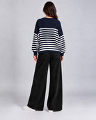 Pull Oversize en maille à rayures contrastées et manches longues_Bleu marine_dos