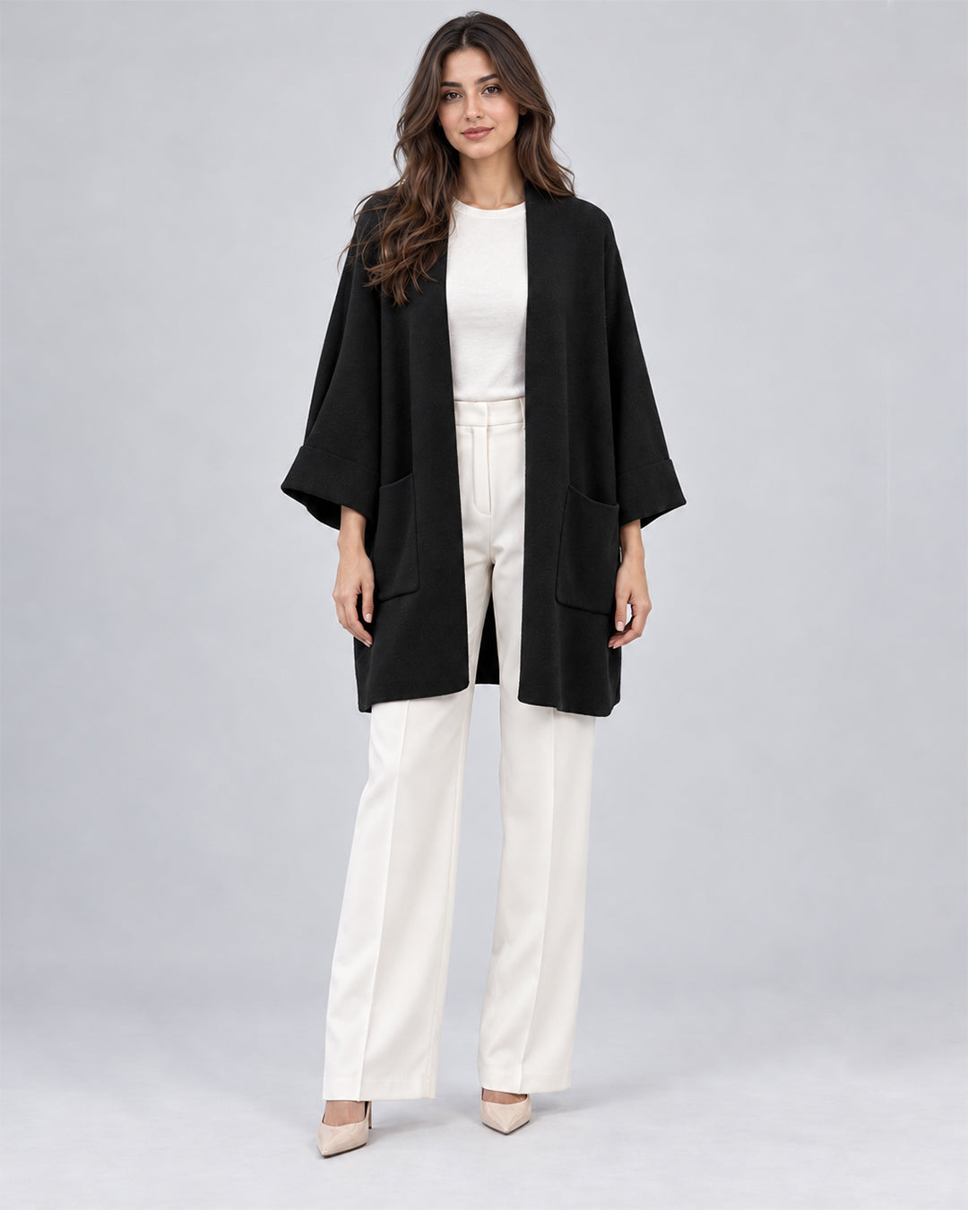 Gilet long en maille_Noir_face