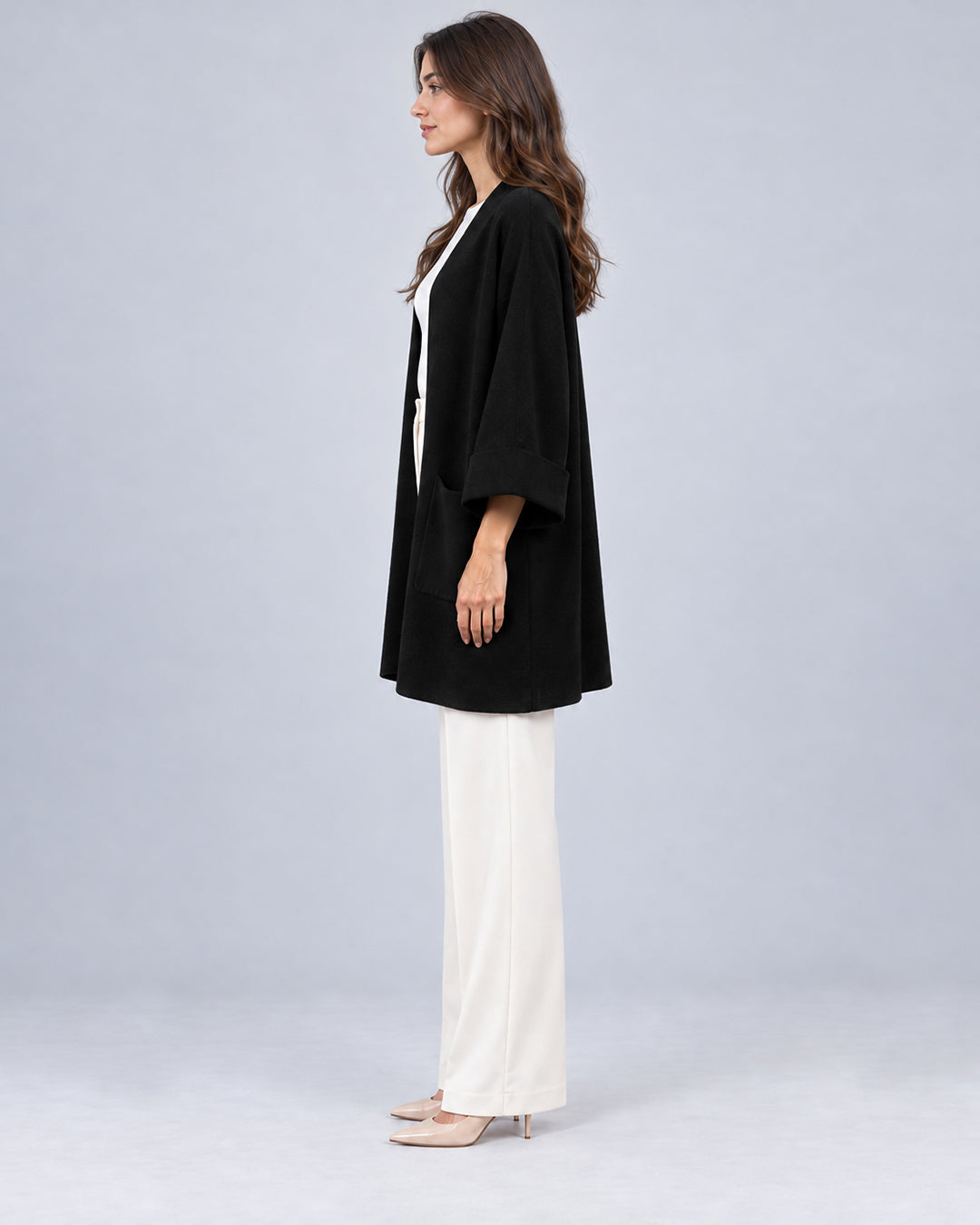 Gilet long en maille_Noir_cote