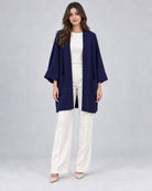 Gilet long en maille_Bleu marine_face
