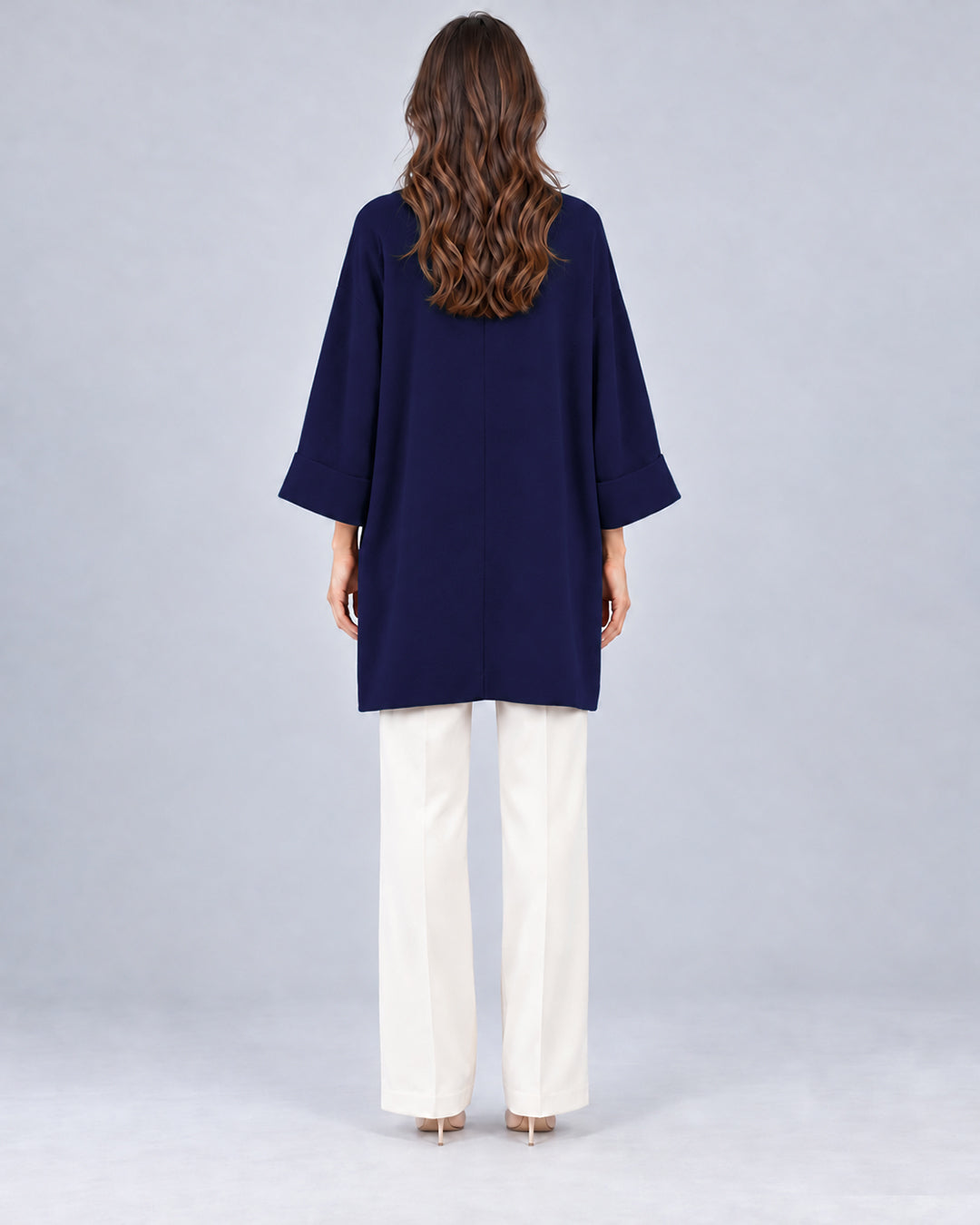 Gilet long en maille_Bleu marine_dos