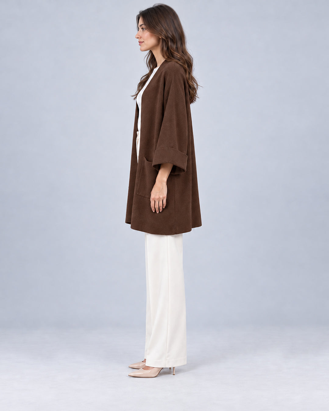 Gilet long en maille_Marron_cote