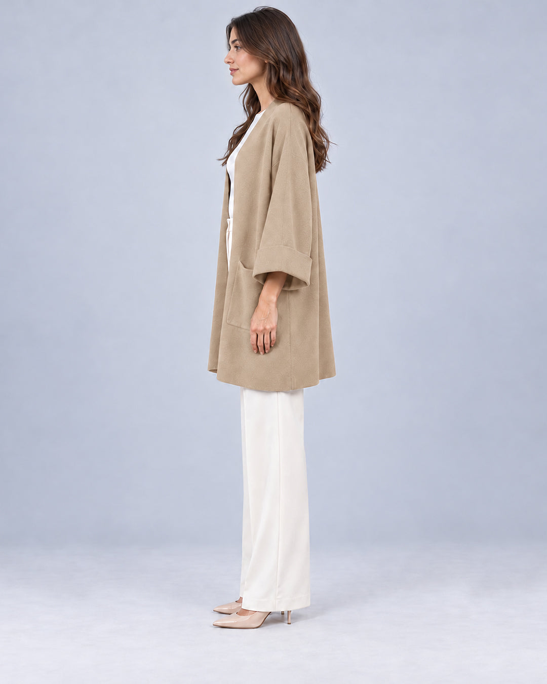 Gilet long en maille_Beige_cote