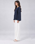 Veste Oversize en Maille avec Fermoirs Brandebourg_Bleu_cote