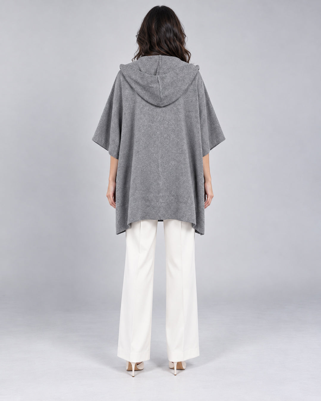 Cape avec capuche en maille_Gris_dos