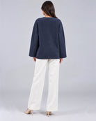 Veste Oversize en Maille avec Fermoirs Brandebourg_Bleu_dos