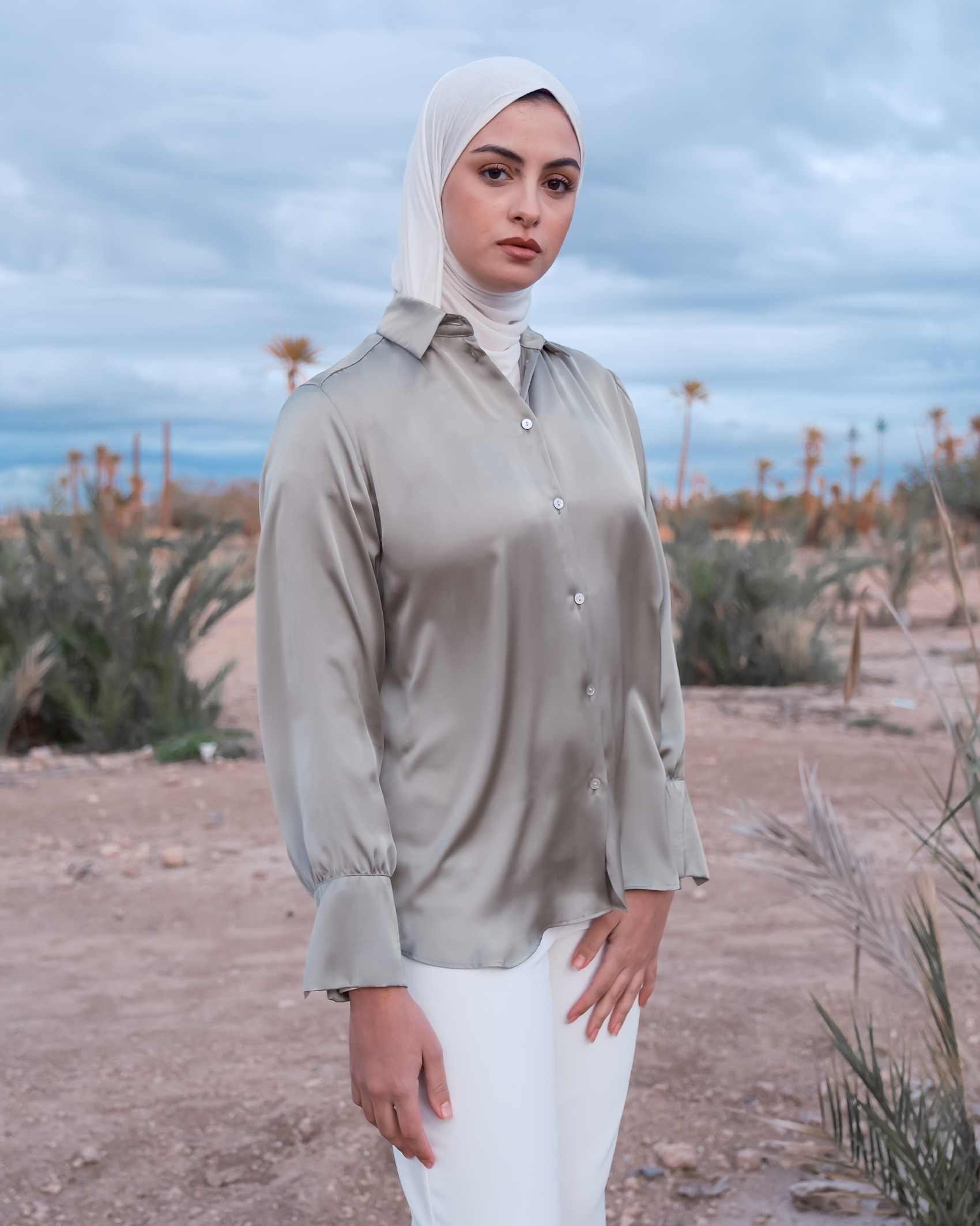 Chemise satinée à manches longues