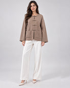 Veste Oversize en Maille avec Fermoirs Brandebourg_Beige_face